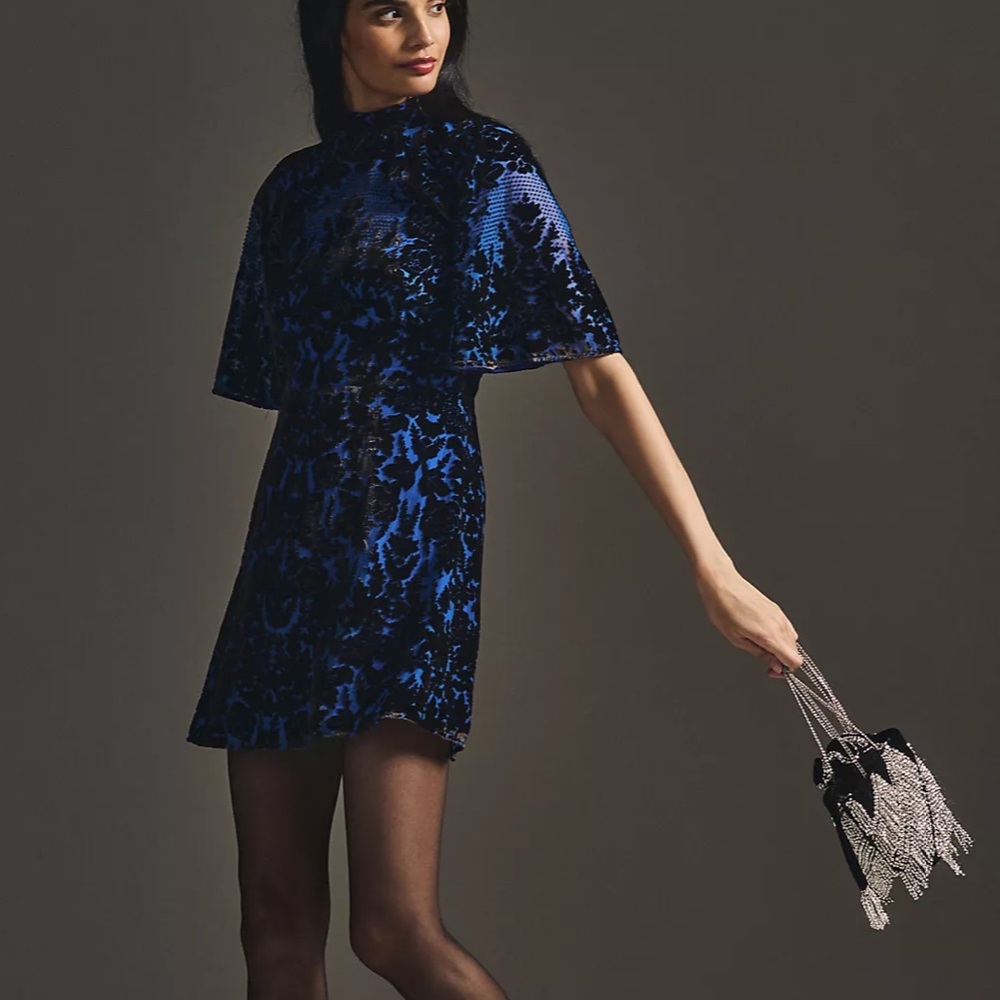 NWT Anthropologie Mock-Neck Velvet Mini Dress